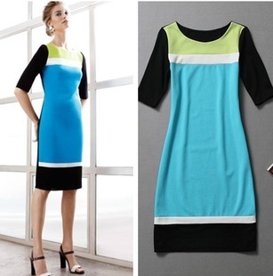 批發(fā)采購(gòu)連衣裙-一件代發(fā)服裝歐美大牌明星同款廠家直銷批發(fā)拼色修身短袖裙L0847.